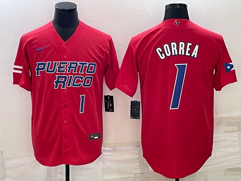 Men 2023 World Cub #1 Correa Red Nike MLB Jersey